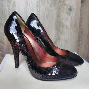 Miu Miu Purple Sequin High Heels Round  Toe Paillettes Pump Size 9.5 AUTHENTIC